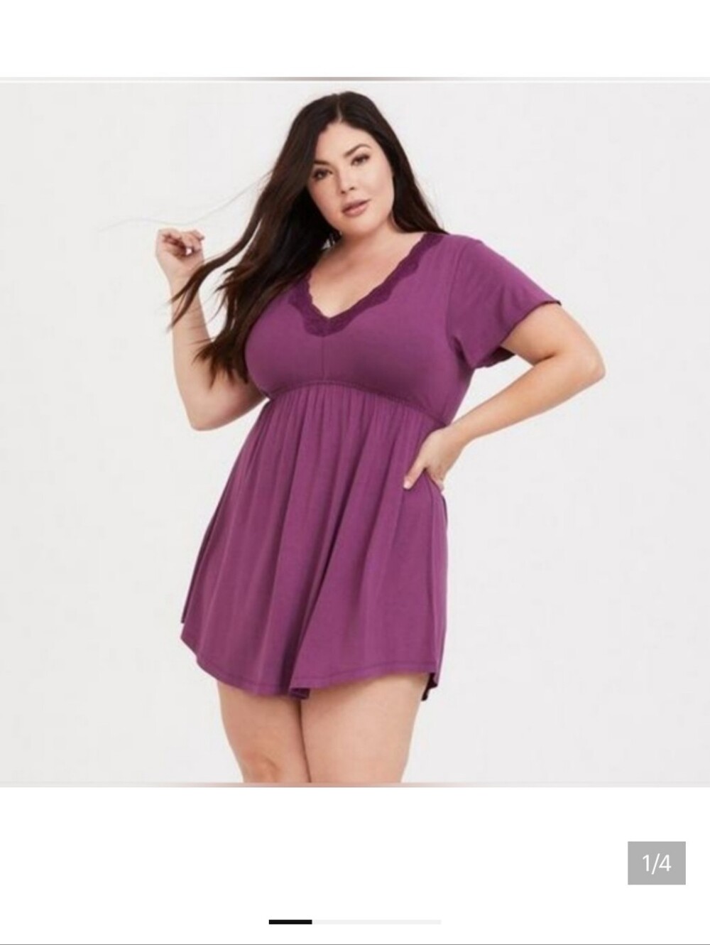 Soft Lace Trim Sleep Babydoll Gown - Burgundy